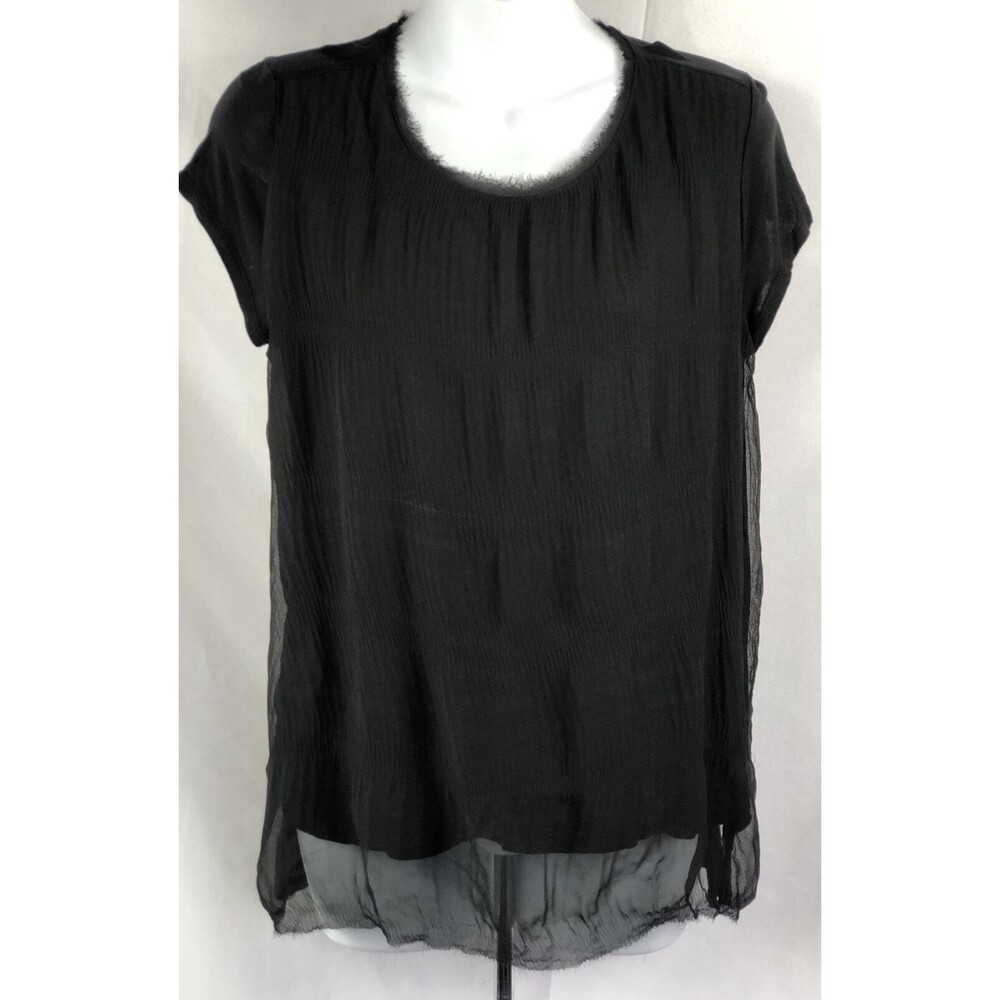 Vera Wang gauzy top S black raw edge scoop neck short sleeve layered whimsigoth